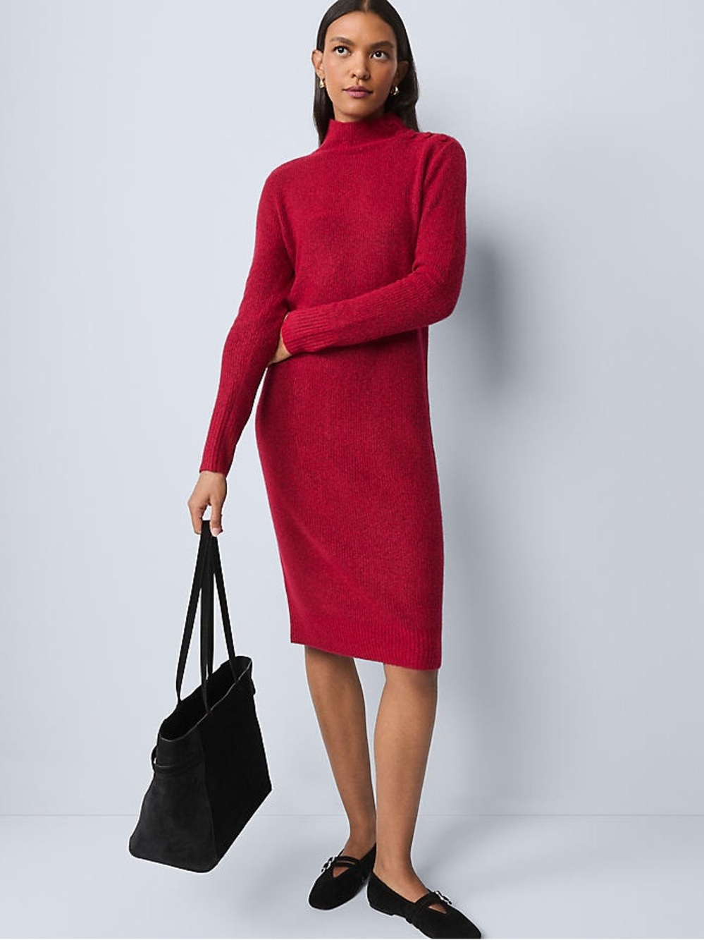 ANN TAYLOR NWT M Weekend Collection Ribbed Button Sweater Dress Jewel Red *READ*